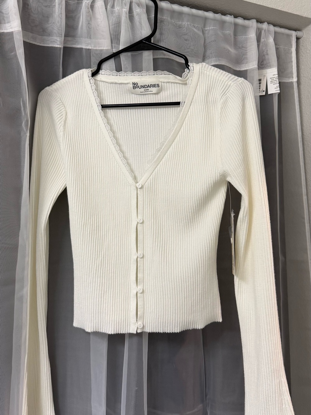 No Boundaries Cream Ribbed V-Neck Button Cardigan